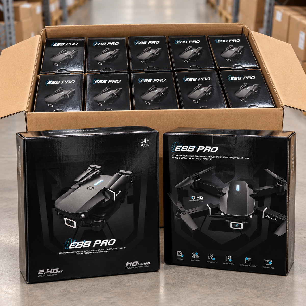 Carton de 10 x drones neufs double caméra avec télécommande