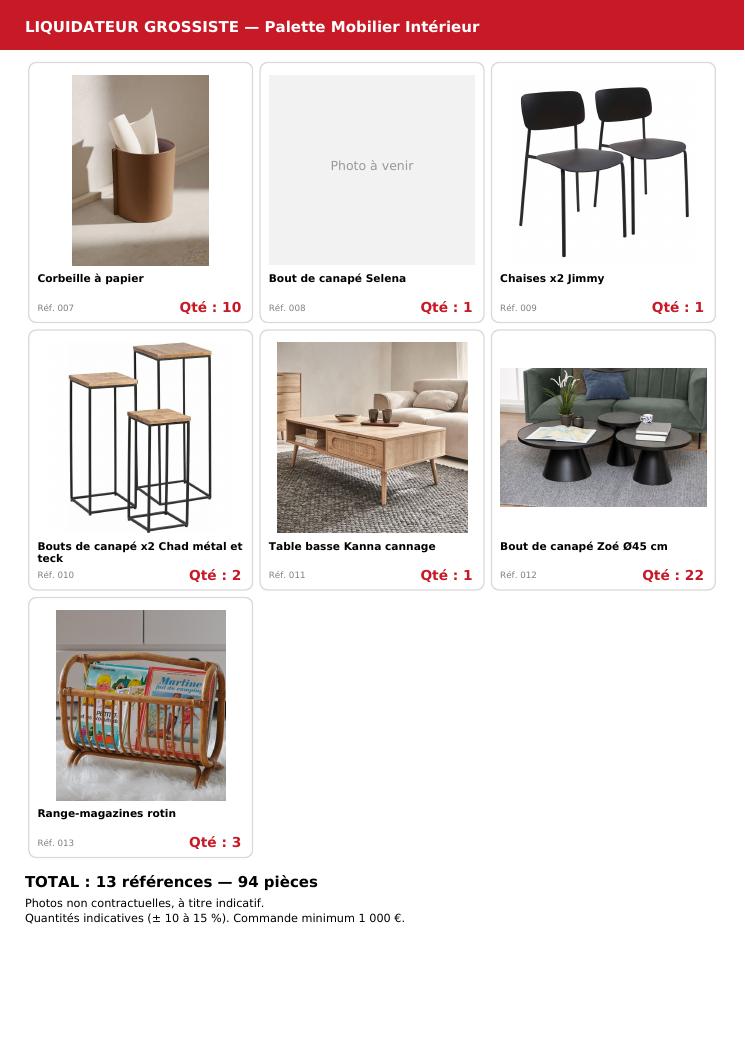 Palette #8 petit mobilier de maison 90 pièces livraison incluse
