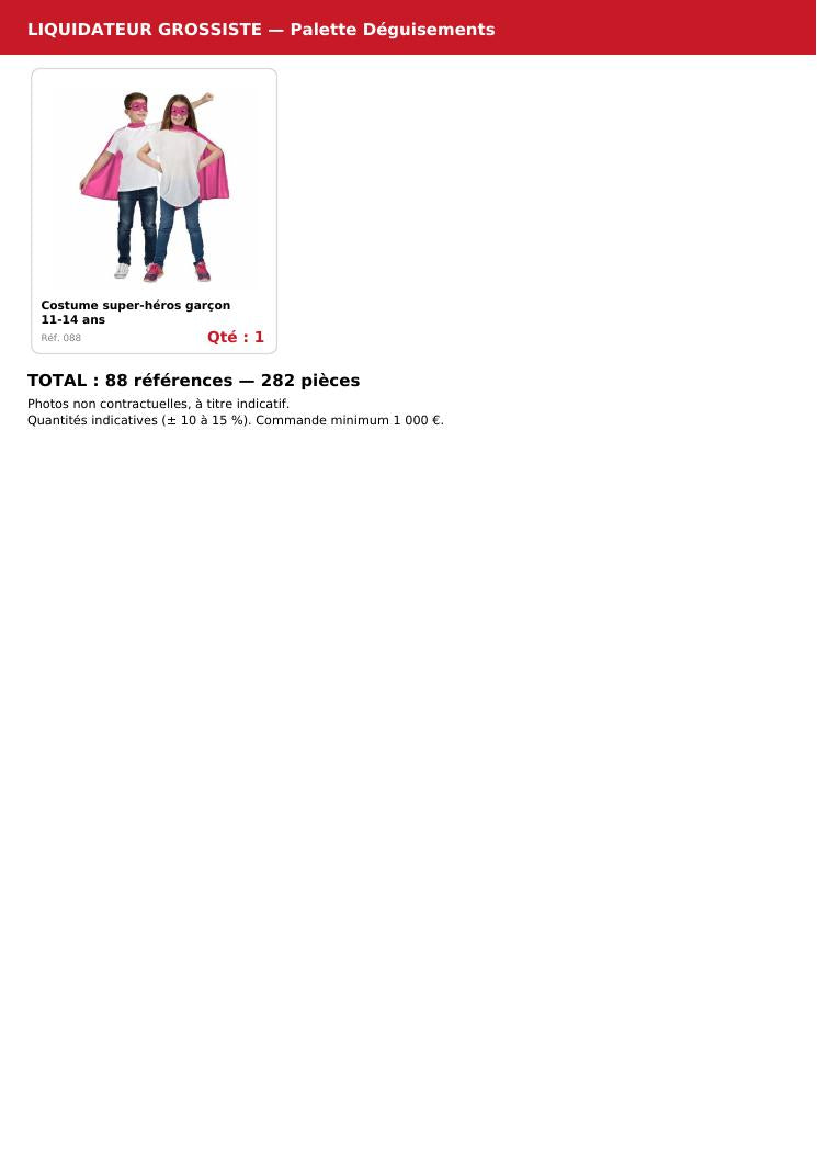 Palette #2 déguisement enfant TATI 280 pieces 7 gros cartons livraison incluse