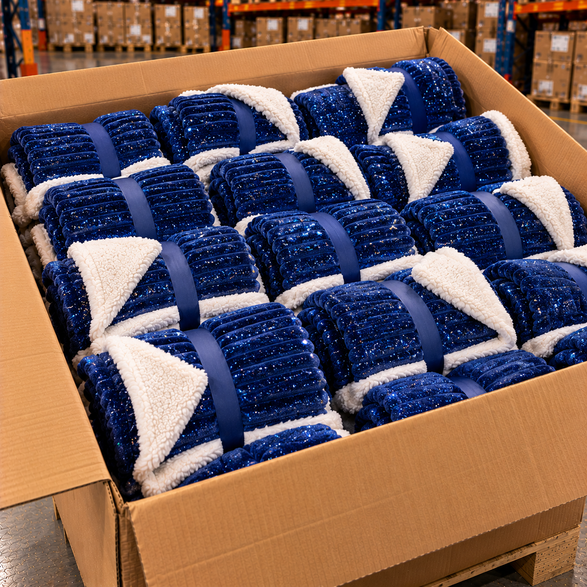 Carton revendeur C2 rempli de plaids de qualité d'hivers