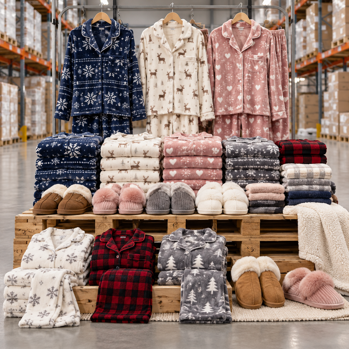 Palette #17 pyjama d'hiver et chaussons et textile divers ??? pièces livraison incluse