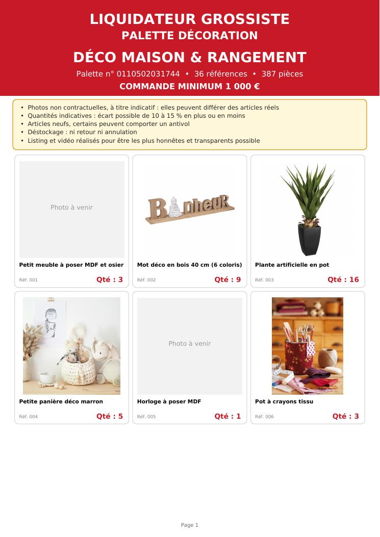Palette #6 déco bohème et bazar maison 387 pièces livraison incluse