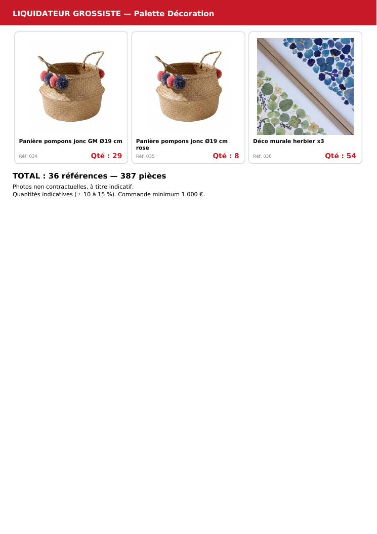 Palette #6 déco bohème et bazar maison 387 pièces livraison incluse