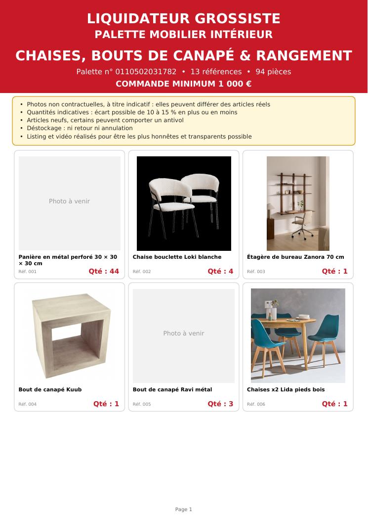 Palette #8 petit mobilier de maison 90 pièces livraison incluse