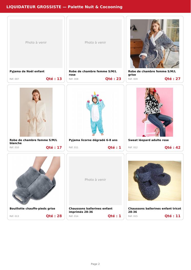Palette #7 pyjamas et chaussons maison 240 pièces livraison incluse