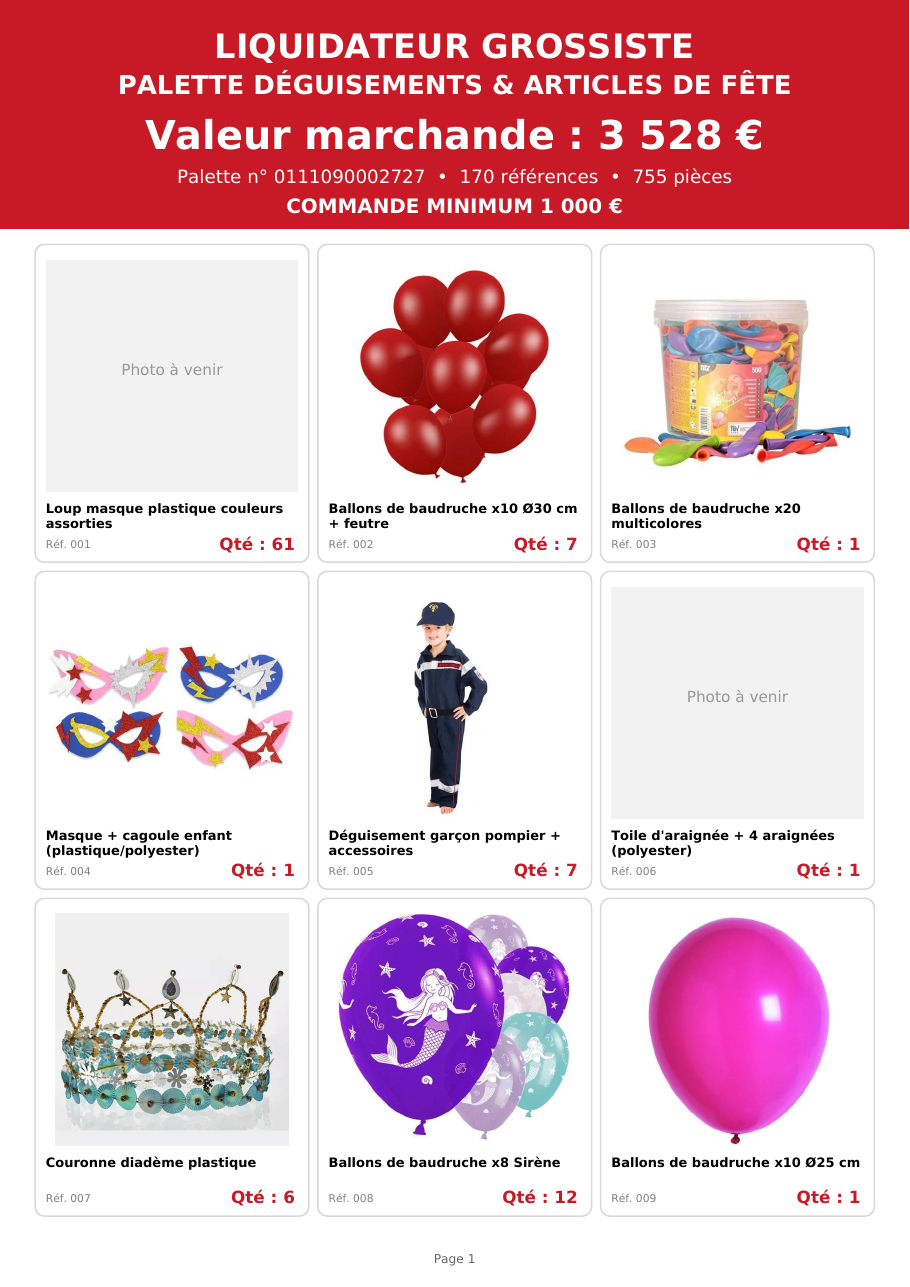 Palette #1 déguisements enfants et fêtes TATI 750 pièces Livraison incluse